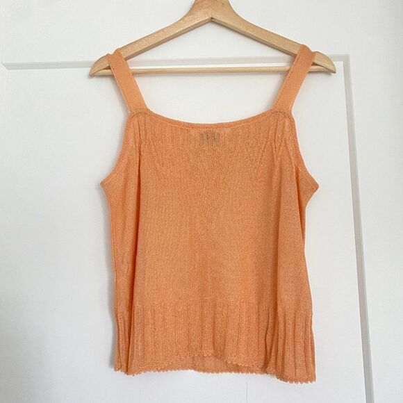 Peachy Neutral Orange Flowy Business Casual Tank Top Sleeveless Paris Blouse Top - Picture 5 of 5
